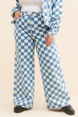 【NONCODE】Zero Checkerboard Denim Pants NONCODE】Zero Checkerboard Denim Pants Invader Zim Gir Blue