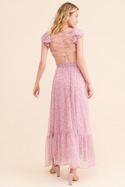 evening primrose print lace maxi dress Women's Red Evening Primrose Print Lace Maxi Dress
