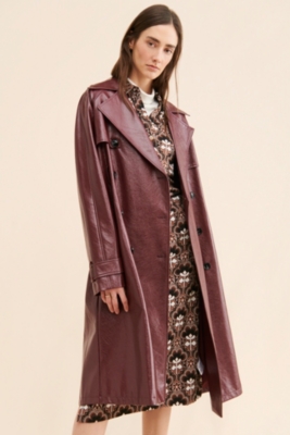 YOURNUS Vegan Leather Trench Coat