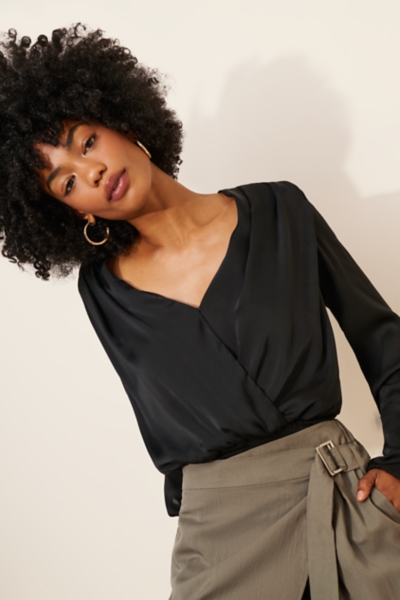 Wrap Front Satin Bodysuit | Nuuly