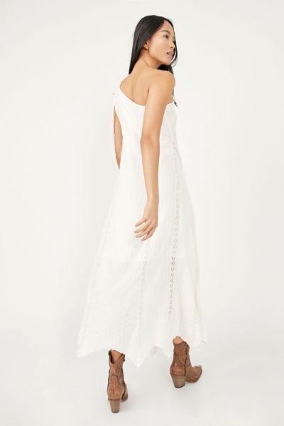 open lace back dress Island Time One-Shoulder Midi Dress Peach Selfie Leslie