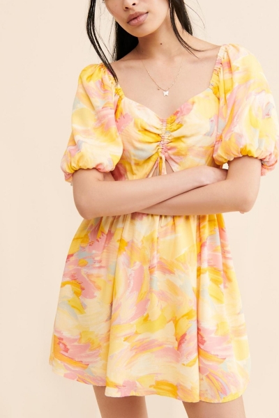 knee length dresses for ladies Coral and Vanilla Abstract Print Cotton Mini Dress