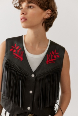 Leather fringe vest womens clearance
