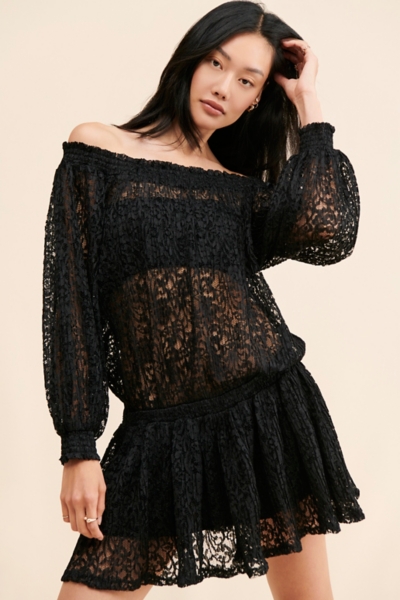 1950s black lace dress Black 1950s Lace Floral Swing Dress main image 0