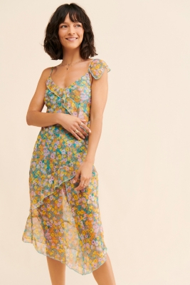 Shreen Asymmetrical Floral Midi Dress | Nuuly