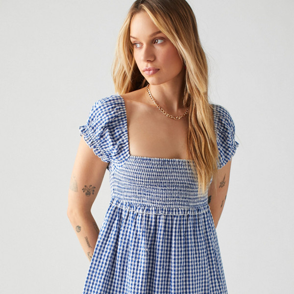 Marseille Gingham Smocked Mini Dress | Nuuly Rent