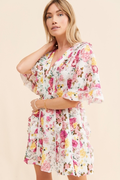 knee length dresses for ladies Topshop Blurred Tie Dye Floral Ruched Mini Tea Dress In Multi