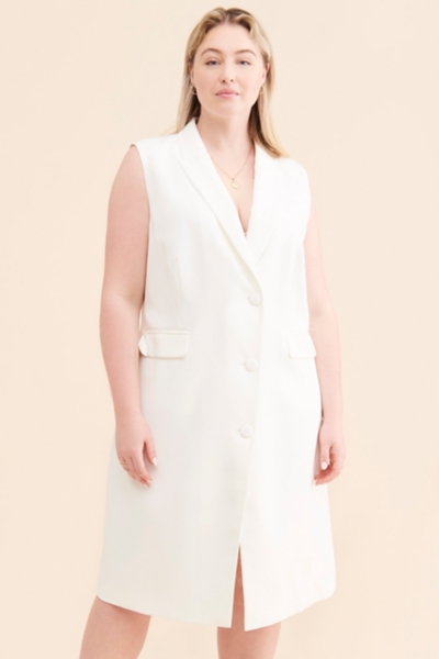 knee length dresses for ladies White Midi Blazer Dress – Dona Matoshi