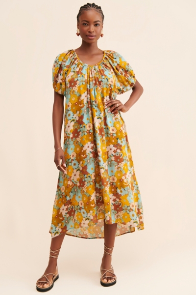 knee length dresses for ladies Elizabeth Retro Printed Deep Apricot Midi Dress main image 0