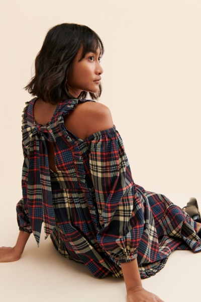 fall cold shoulder dresses Blue Cold Shoulder Pleated Midi Dress *FINAL SALE* main image 1