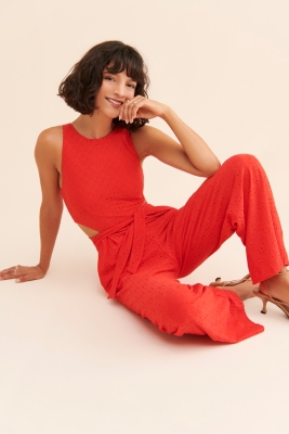 【2plan】Eyelet Catch Jumpsuit Eyelet Wide-Leg Jumpsuit | Nuuly