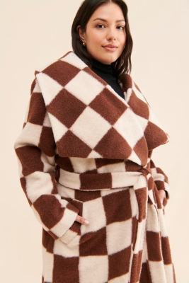 もかちゅら様Check W Coat Black/Multi Gingham Wool Blend Cocoon Coat | WHISTLES