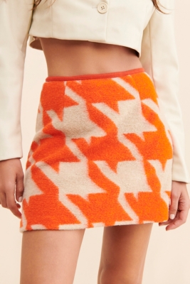 Orange houndstooth skirt hotsell