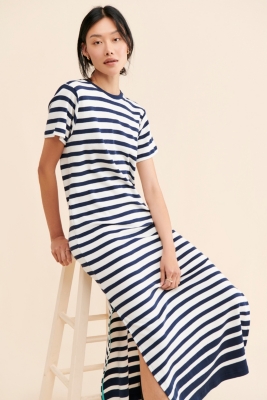 Addison Bay Womens Size Medium White & Blue Striped Everyday Maxi