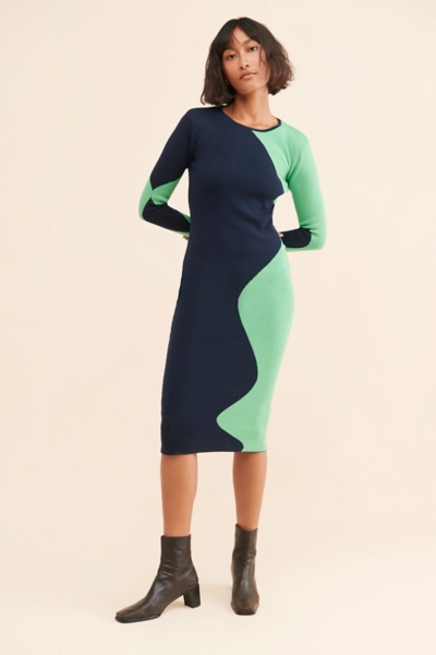 michelle bodycon knitted colourblock midi dress Colorblock Wavy Knit or transform for evening DEALS Off The Shoulder Floral Size:Mom Xl