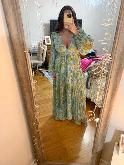 revery floral long sleeve maxi dress Revery Long-Sleeve Cutout Maxi Dress