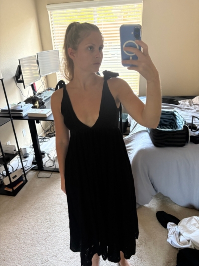 knee length dresses for ladies Toccin Piper Racerback Tie Front Midi Dress in Jet Black Jet / Xs