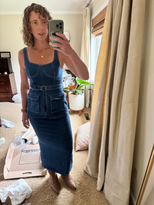 ワンピース INSTANTFUNK Square-neck denim corset dress 4BTR503 Corset Denim Midi Dress | Nuuly