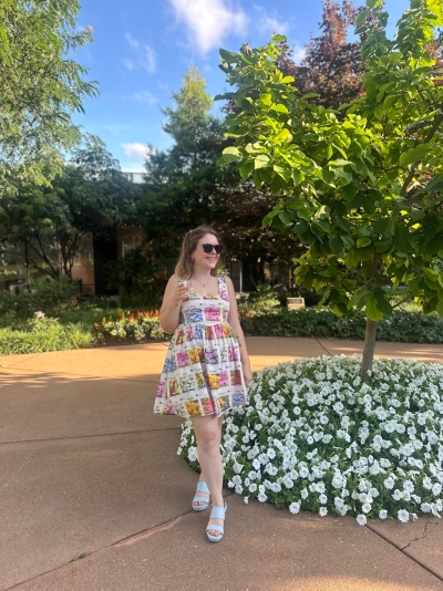 seed packet mini dress Linen Blend Multicolor Print Floral Mini Dress Black Seed Packet / 8