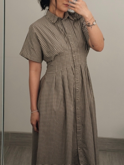 grey gingham dress Elizabeth Floor-Length Silk Dove Gingham Dress 10 main image 0