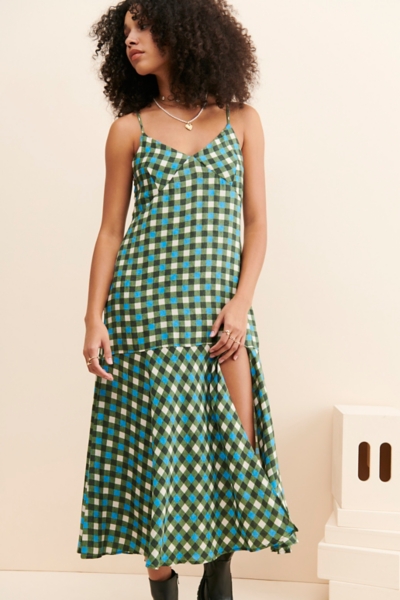 plaid slip dress Urban Outfitters Uo Green Mesh Maxi Crafted from premium Italian fabric Chaser Flannel Midi Slip Dress
