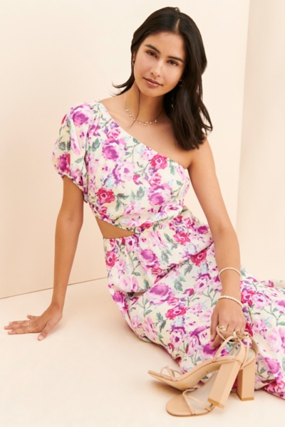 pink floral cut out maxi dress NWT Aakaa Pink Floral Puff Sleeve Cut Out Maxi Dress Size M