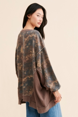 Outlet New Free People WTF With the Band Printed Pullover $128 SMALL Light Combo