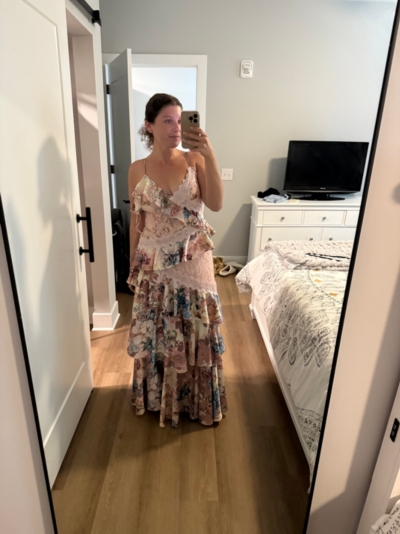 Elora Sleeveless V-Neck Ruffle Lace Midi Dress | Nuuly