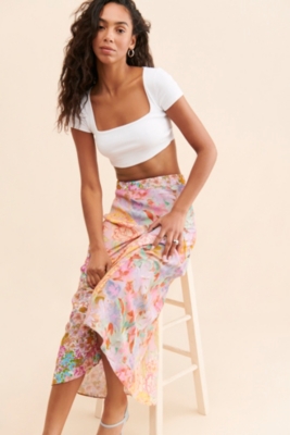 Mixed Print Slip Skirt