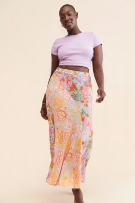 Mixed Print Slip Skirt