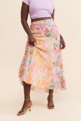 Mixed Print Slip Skirt