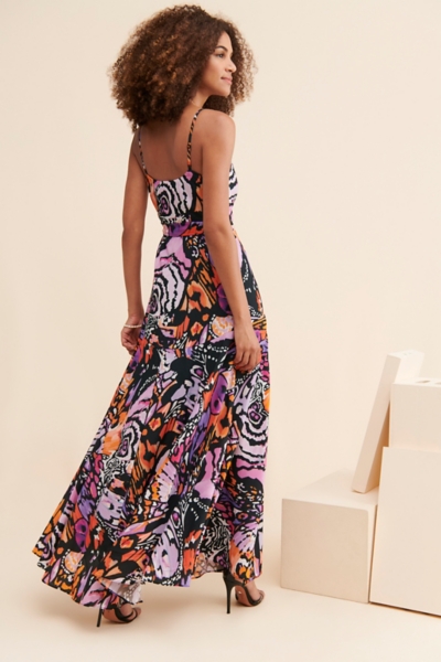 colorful wrap dress Maxi in Aurelia XS Adjustable side tie waist Women's Organic Cotton Wrap Dress