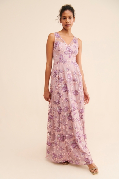 green emerald velvet dress Andrea & Leo A1289 Floral Embroidered A-Line Dress 2 / Champagne (Wheat)