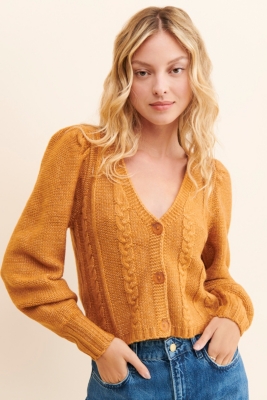 Cable Knit PuffSleeve Cardigan Nuuly