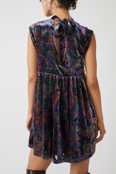 all the time velvet mini dress NWOT Free People All The Time Paisley Babydoll Pink Velvet Mini Dress Sz XS