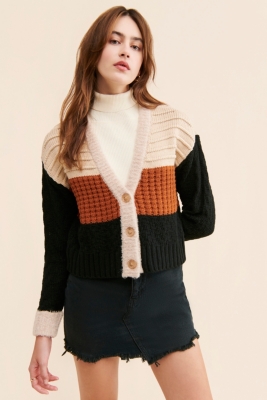 Mixed Knit Colorblock Cardigan