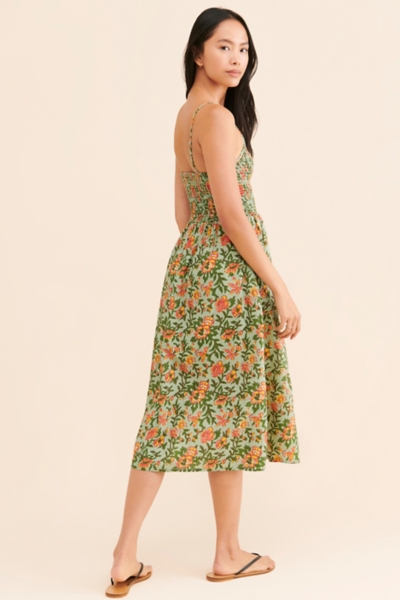 slim fit dress slacks Moss Green Floral Cotton Fit and Flare Midi Dress for Women L
