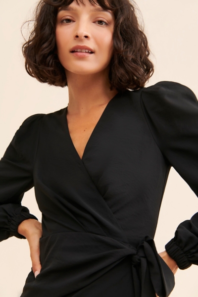 short sleeve wrap dress black Monrow Women's Mini Wrapped Ruffle Dress – Saint Bernard main image 1