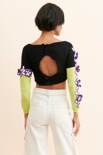 新品未使用 ROSE JACQUARD CROPPED BLOUSE Sleeveless Mod Top - Blue Rose Jacquard – BURU