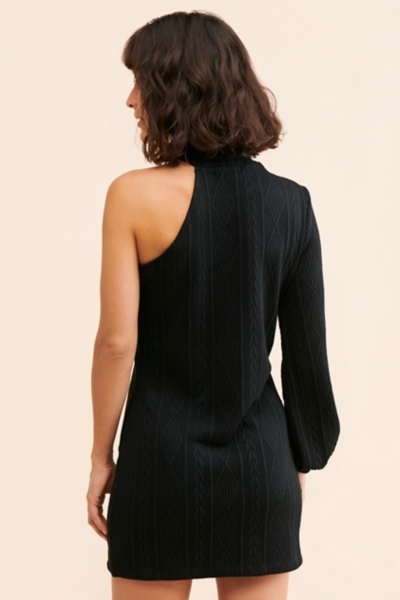 open lace back dress Beige One Shoulder Knitted Dress Long Sleeve main image 0