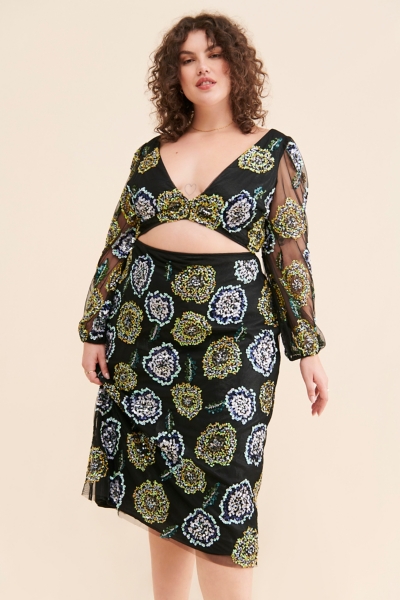 sequin plus size floral dress Ever-Pretty Maxi Tulle Sequin Prom Dress with Sleeves