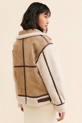 Shearling Colorblock Moto Jacket
