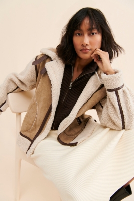 Shearling Colorblock Moto Jacket