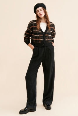 loin nuit plaid pattern knitcardigan