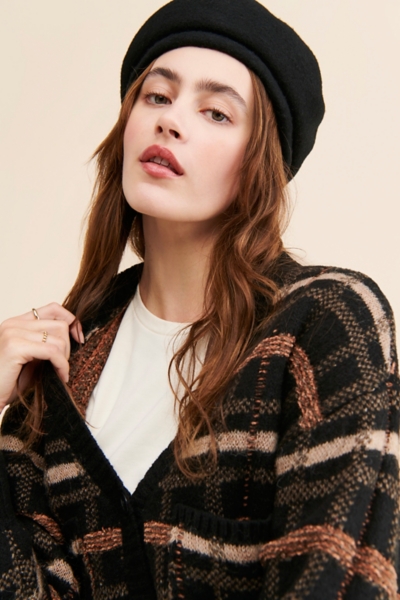 カーディガン Shoulder Ribbon Plaid Knit Cardigan Shoulder Ribbon Plaid Knit Cardigan