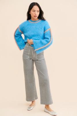 BURU x Val Cropped Sailor Pants - Blue Fringed Gingham