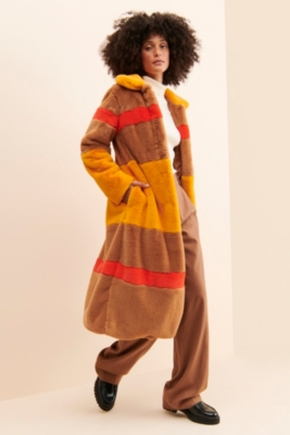 Colorblock Stripe Faux Fur Coat | Nuuly Rent