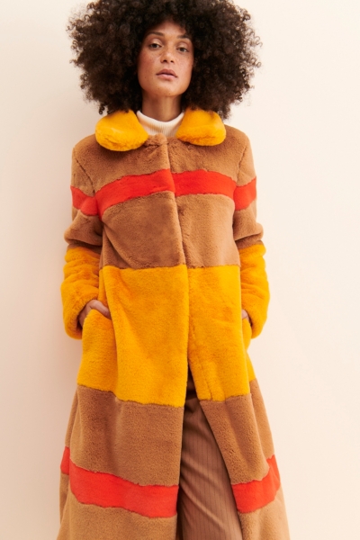 Colorblock Stripe Faux Fur Coat | Nuuly