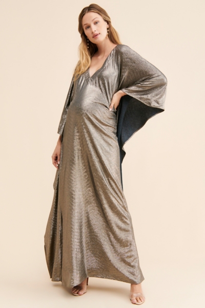 knee length dresses for ladies Alejandra | Burgundy Maternity Long Sleeve High Neck Maxi Dress main image 0