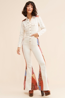 Topshop cream shop denim boiler suit